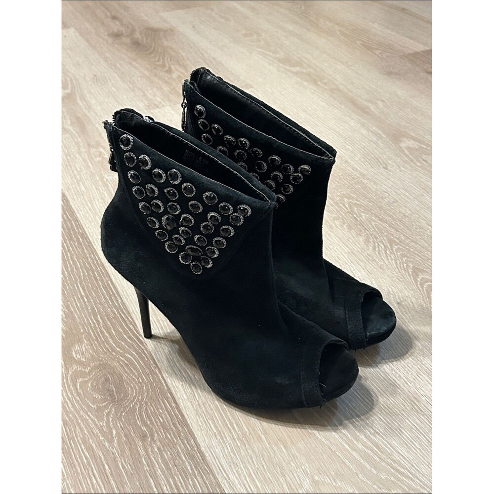 Two Lips Women's Suede 4in Heel Open Toe Minx Booties sz 8.5
